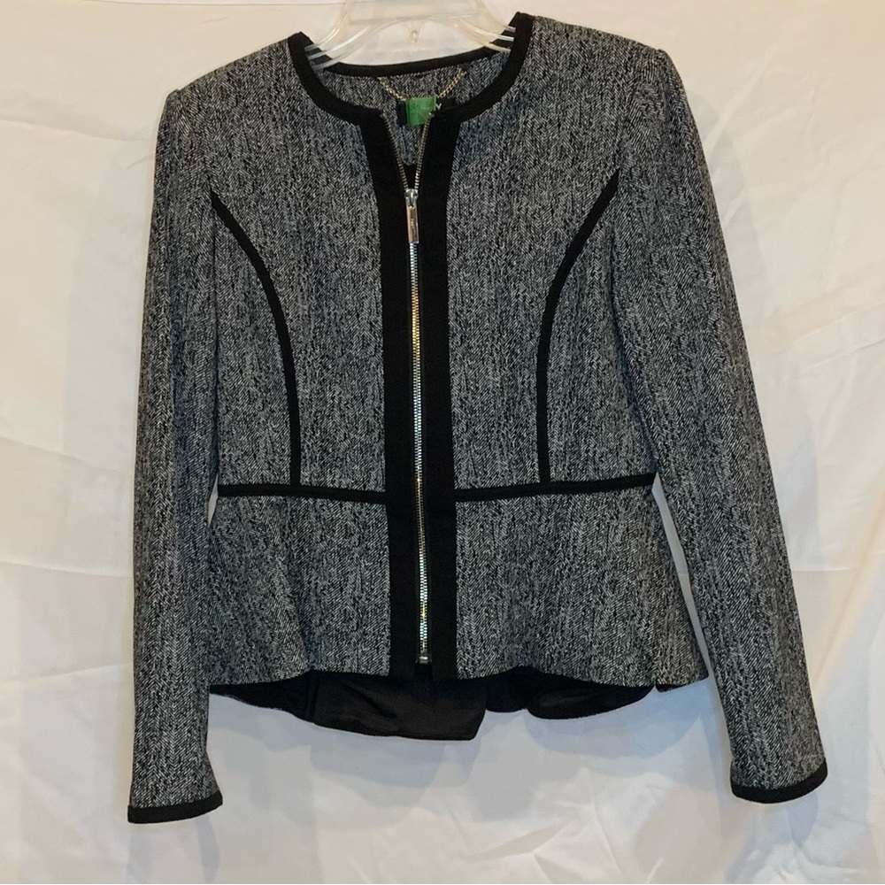 DKNY Black and White Suit Jacket with Silver Trim